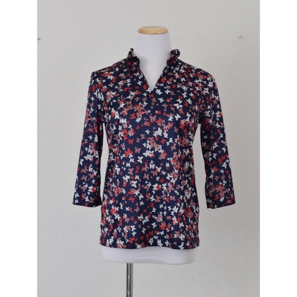 Vintage 80s Navy Floral Polyester Pullover Blouse size S - Picture 10 of 10